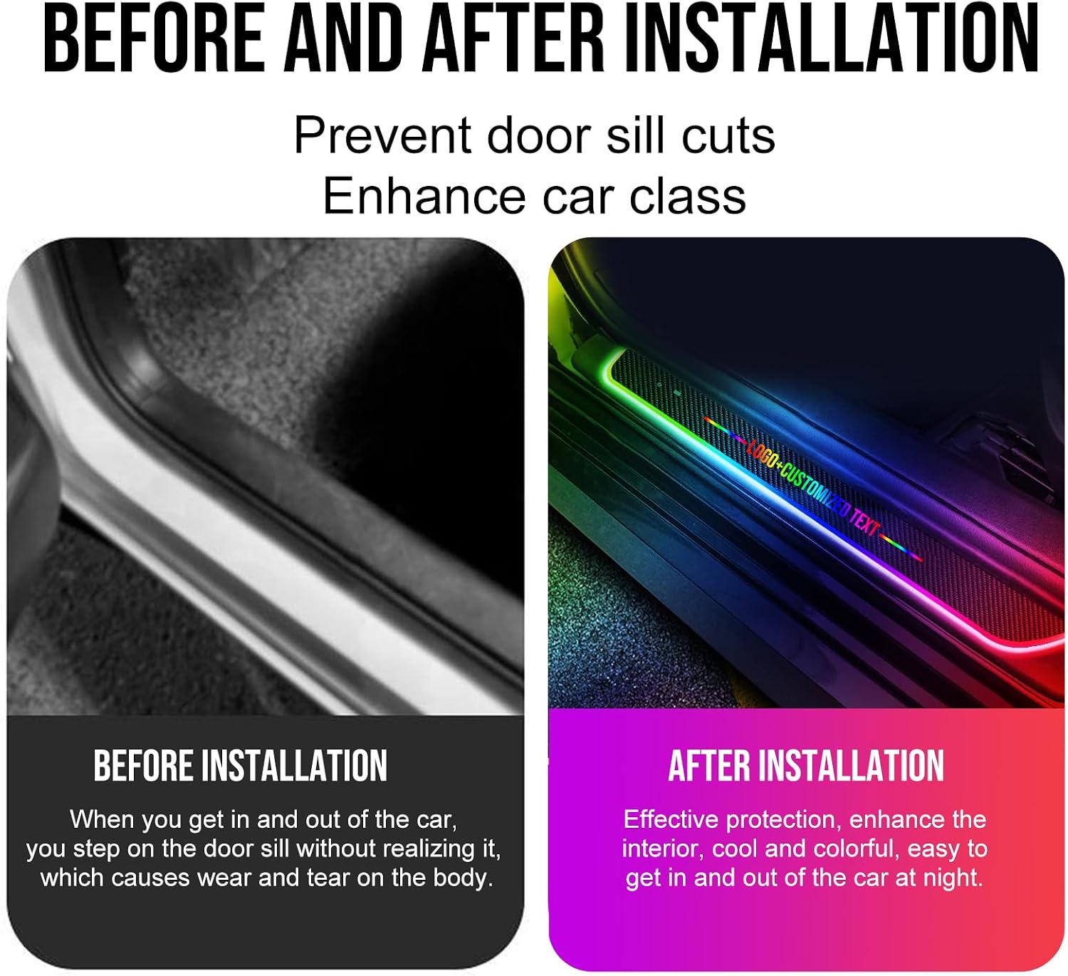 Luces LED Personalizadas Para Umbral De Puerta De Coche, 7 Color Y 12 Modos | Luz De Bienvenida Para Coche Recargable Por USB, Luces De Pedal De Bienvenida Para Coche Con Logo Texto, Para Todo Los Coches