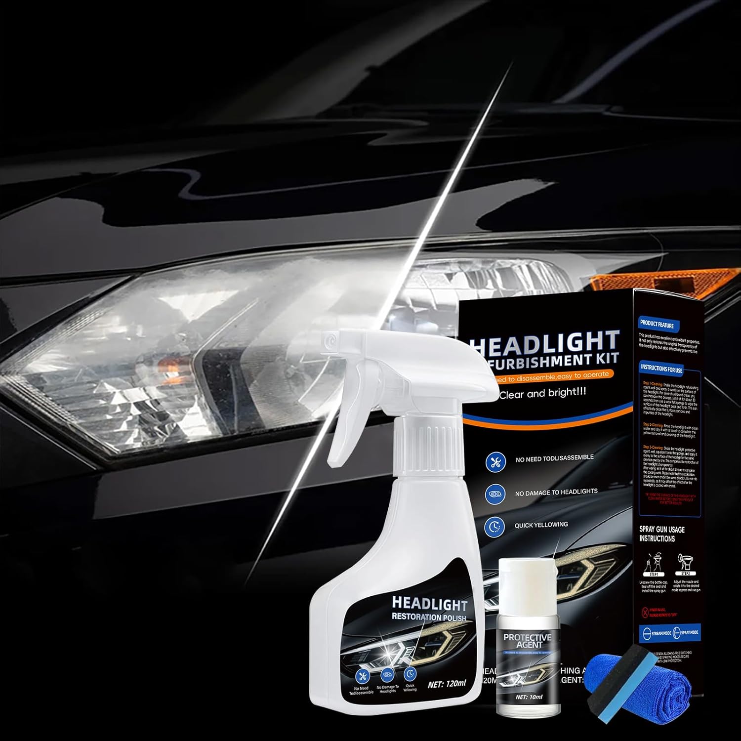 Car Headlight Restoration Polishing Kits,Headlight Restoration Kit,Headlight Cleaner and Restorer Kit,Headlight Cleaner,Multifunctional Car Headlight Polishing for All Vehicle Types (1Set)