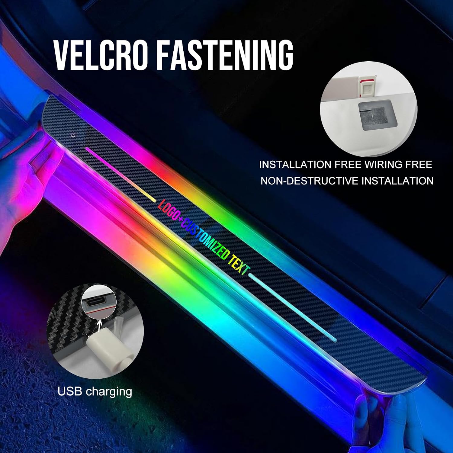 Luces LED Personalizadas Para Umbral De Puerta De Coche, 7 Color Y 12 Modos | Luz De Bienvenida Para Coche Recargable Por USB, Luces De Pedal De Bienvenida Para Coche Con Logo Texto, Para Todo Los Coches