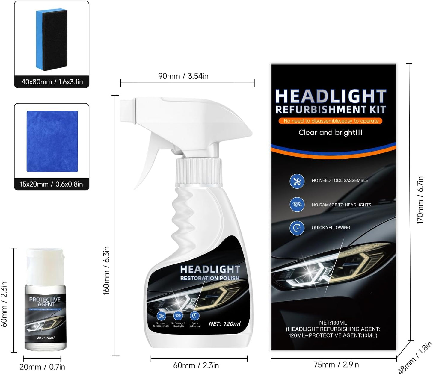 Car Headlight Restoration Polishing Kits,Headlight Restoration Kit,Headlight Cleaner and Restorer Kit,Headlight Cleaner,Multifunctional Car Headlight Polishing for All Vehicle Types (1Set)
