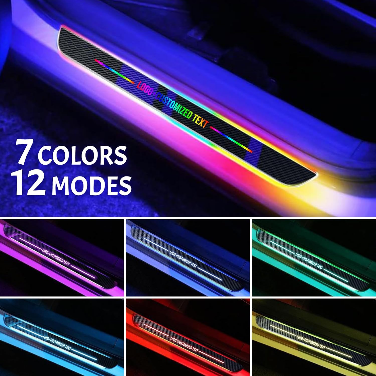 Luces LED Personalizadas Para Umbral De Puerta De Coche, 7 Color Y 12 Modos | Luz De Bienvenida Para Coche Recargable Por USB, Luces De Pedal De Bienvenida Para Coche Con Logo Texto, Para Todo Los Coches