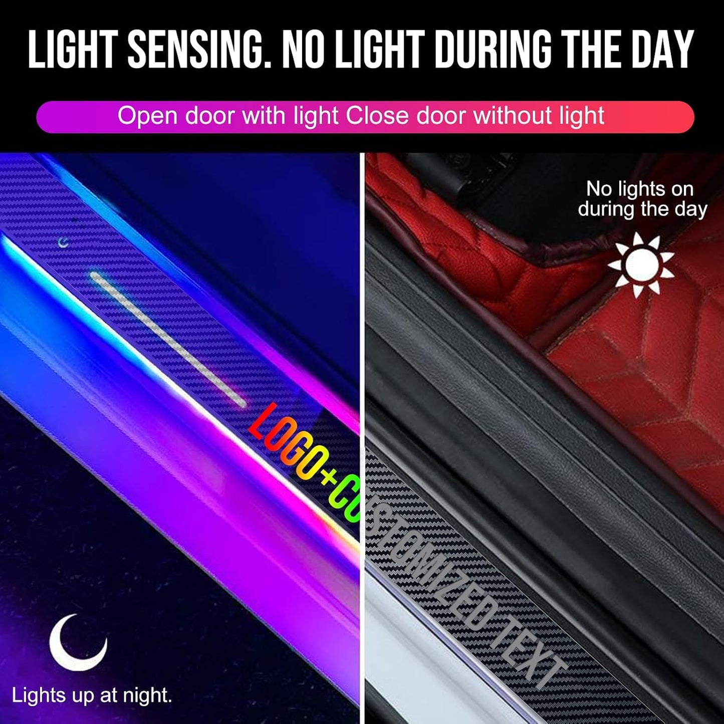 Luces LED Personalizadas Para Umbral De Puerta De Coche, 7 Color Y 12 Modos | Luz De Bienvenida Para Coche Recargable Por USB, Luces De Pedal De Bienvenida Para Coche Con Logo Texto, Para Todo Los Coches