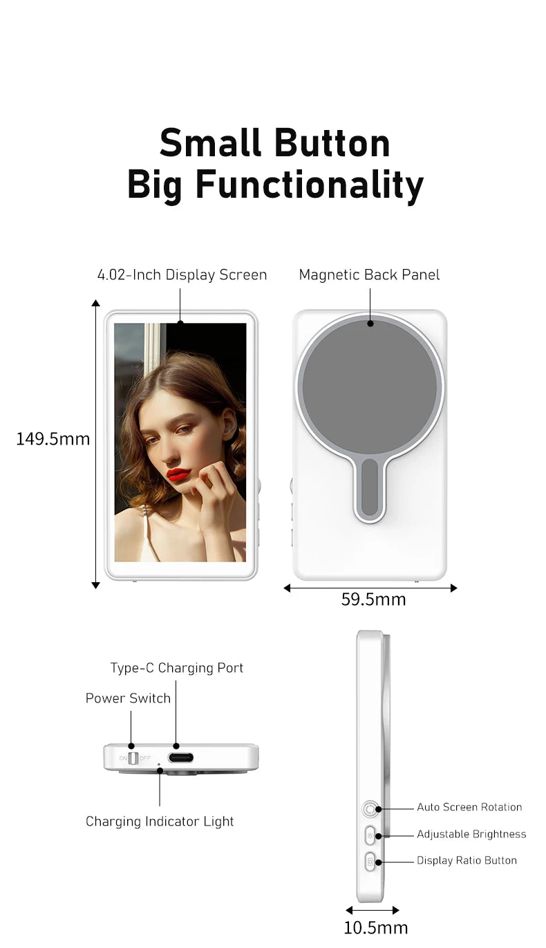 1800Mah New Suitable for Iphone and Android Remote Control Photograph Magnetic Wireless Phone Vlog Selfie Monitor Screen